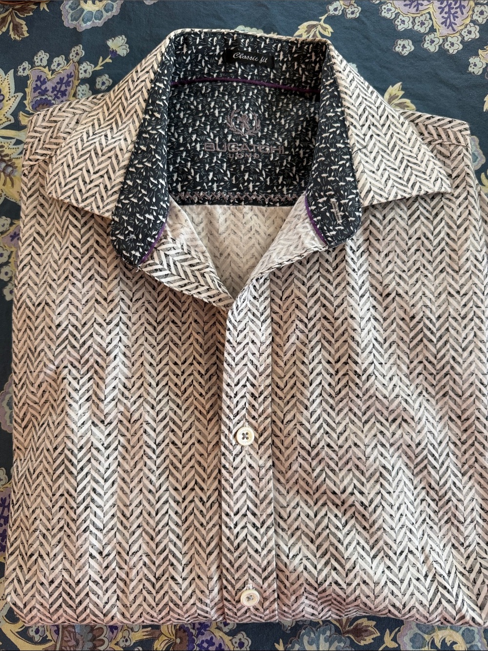 Bugatchi Cream and Black Patterned Lightweight Shirt
